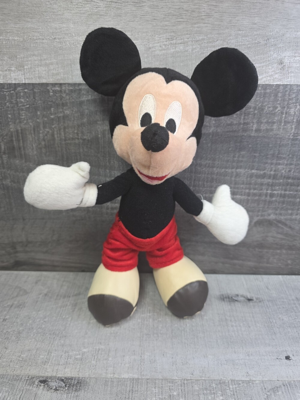 Disney Mickey Mouse 12" Plush Doll with Faux Leather Brown Tan Shoes RARE g62